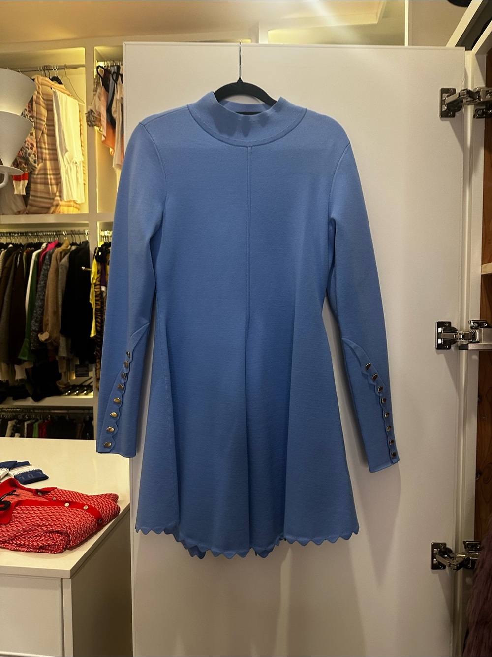 Aje Powder Blue Long-Sleeve Scallop Hem Dress